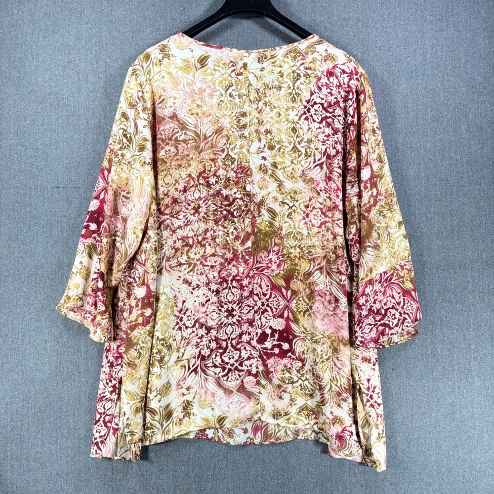 Catherines Tunic Top Women Plus 3X Pink Gold Paisley Beaded Split Neck Blouse - Picture 2 of 6